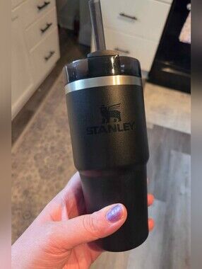 Stanley Black Travel Tumbler Cup with Straw and Stainless Accent 14 Oz